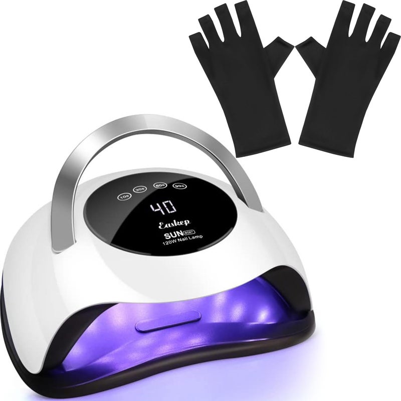 Easkep 120W UV Light for Nails - UV Nail Lamp with Gloves Kit Nail Dryer Lamp for Gel Nails Professional for Home and Salon - Image 1